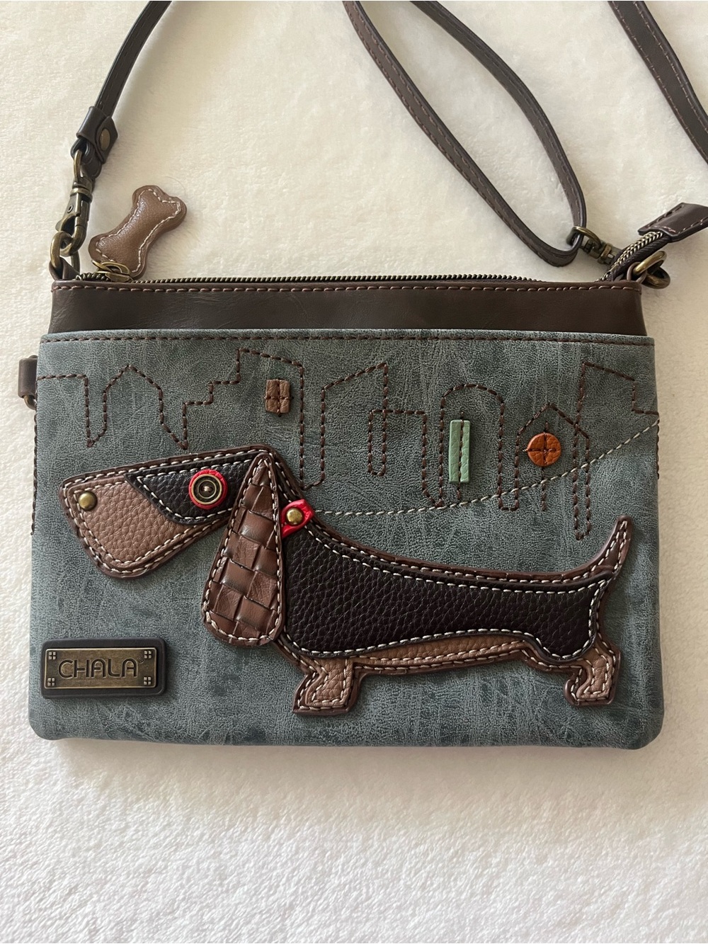 Chala Brown Dachshund Crossbody Bag for Dogs Theme - Brown/Bluish Gray